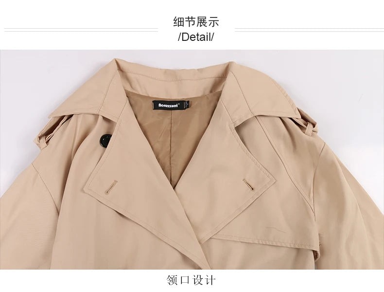 Nerazzurri Autumn Extra Long Oversized Khaki Flowy Soft Trench Coat for Women Back Slit Double Breasted Loose Casual Overcoat
