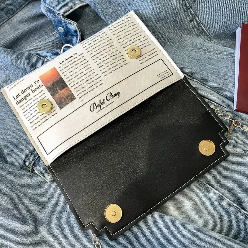 Creative Newspaper Style Shoulder Bag Women's Fashion Korean Version Versatile Crossbody Bag Retro Style Chain Bag Creative Gift