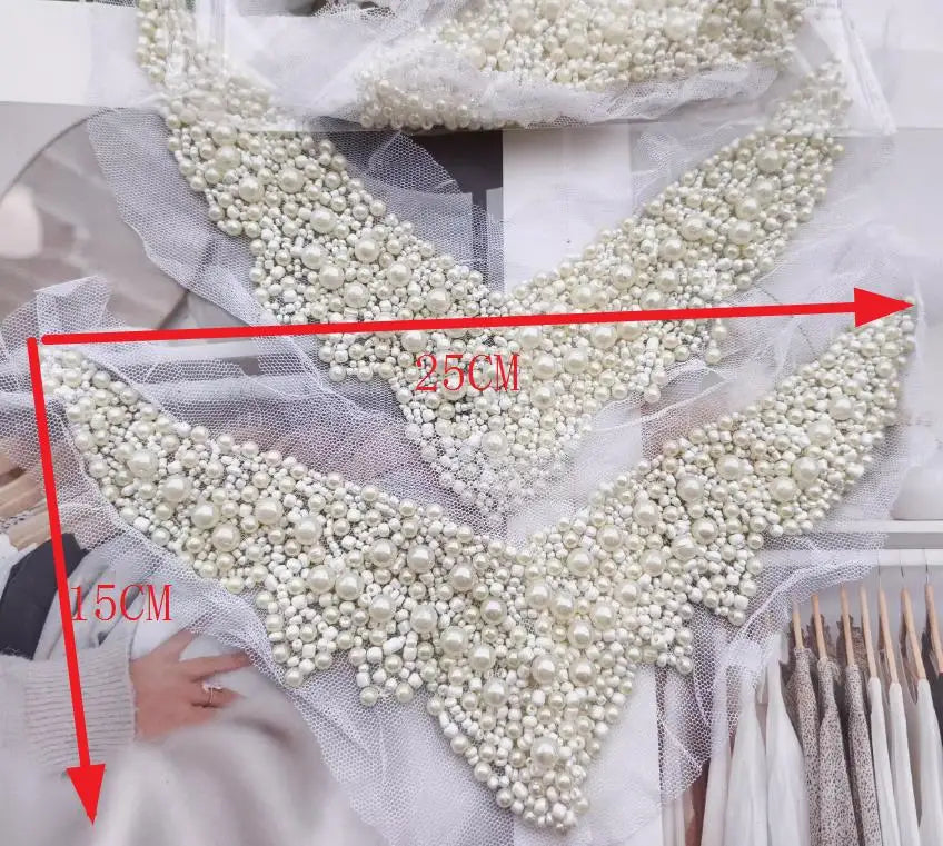 1 peça de apliques de renda com pérolas e miçangas, fitas para colarinho, joias femininas para costura, artesanato, roupas, vestido de noiva
