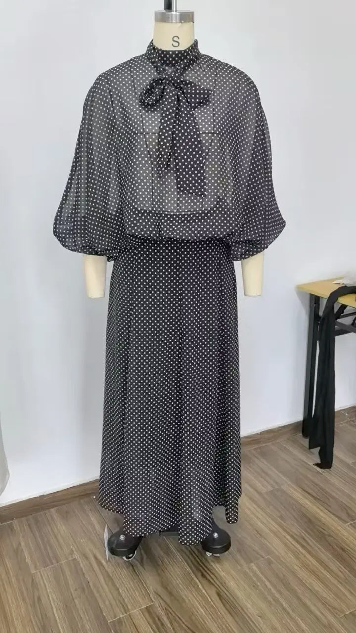 CharmChant Women's Polka Dot Sheer Chiffon Oversized Shirt & Maxi Skirt 2 Piece Set Spring 2026 Retro Elegant Chic Party Outfits