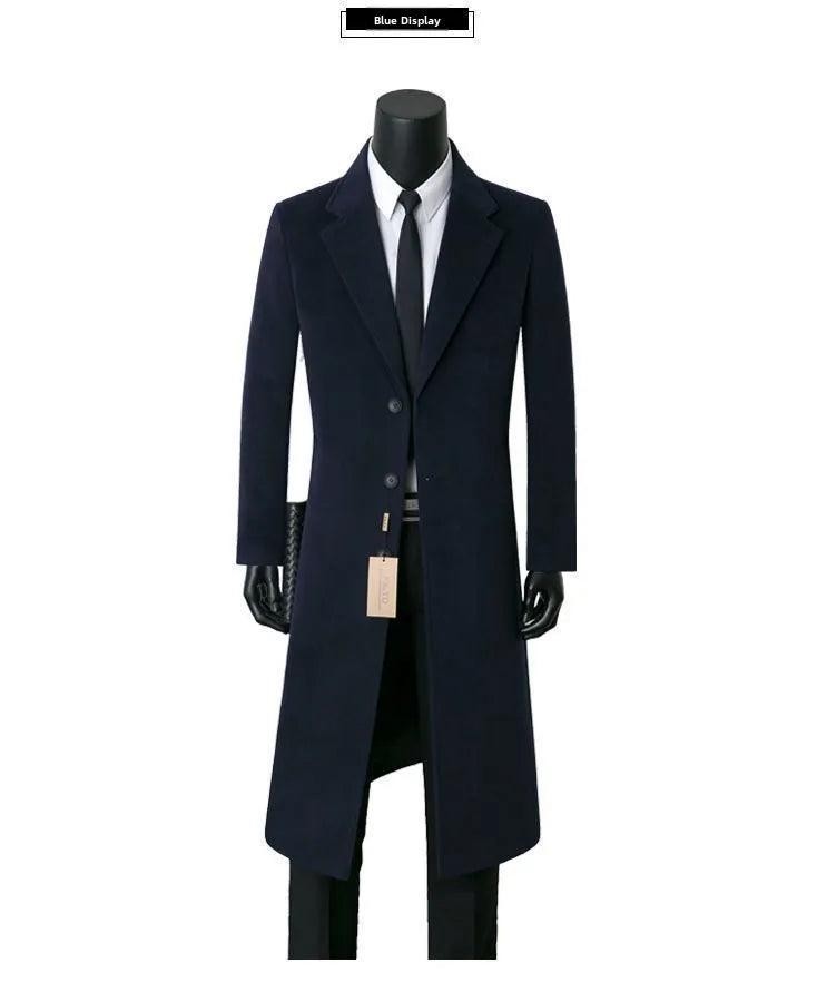 Warm Woolen Men's Coat Medium Length Casual Business Style Windbreaker Suit Collar Outerwear for Autumn And Winter