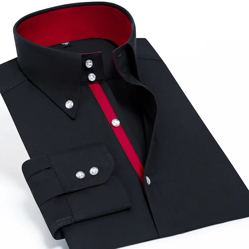 Men's Stretchy Long Sleeve Shirt Crystal Buttons Business Casual Slim Fit Dress Shirts for Men Trendy Traf Homme TS-928