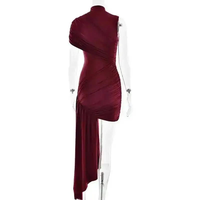 Balitops Summer Draped Ruched Sexy Mini Dress Women 2025 New Irregular High Waist Slim Fit Dress Female Elegant Club Tank Dress