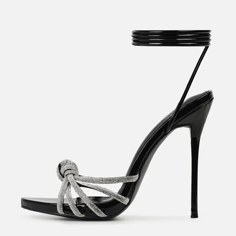 Liyke 2026 New Arrival Silver Crystal Narrow Band Women's Sandals Summer Party Wedding Prom Shoes Platform Open Toe High Heels