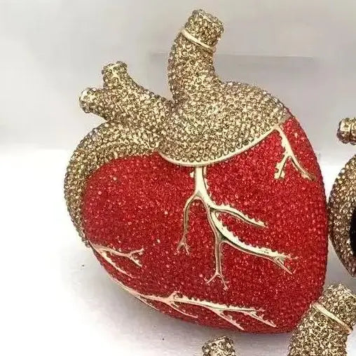 XIYUAN Red Heart Shaped Rhinestone Evening Bag Women Luxury Unique Wedding Party Dress Handbags Gold Crystal Bridal Clutch Purse