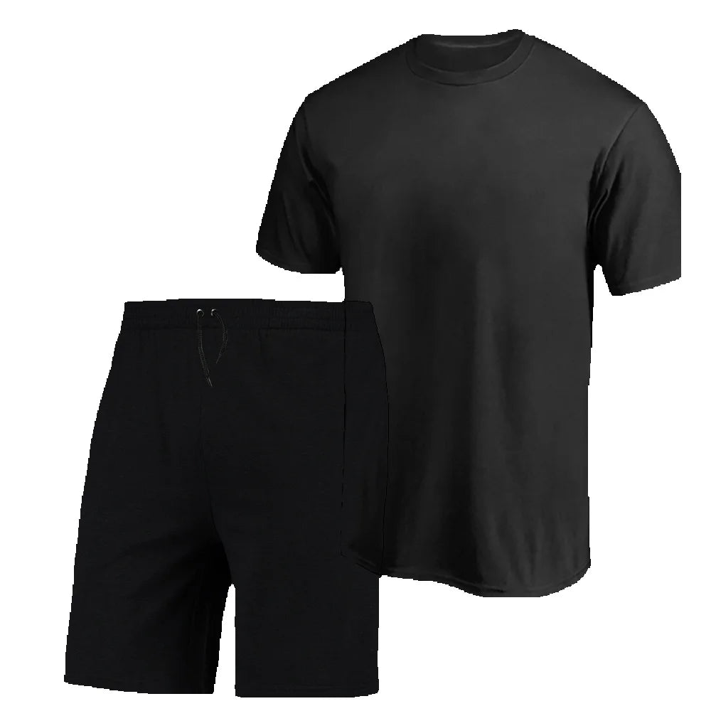 Kit Camiseta e Bermuda Moletinho Masculina Lisa Básica Preta do P ao G1/EXG