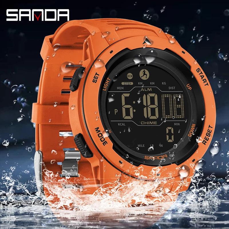 SANDA Brand Men Watches Sports Pedometer Calories 50M Waterproof LED Digital Watch Military Wristwatch Relogio Masculino 2145 - CRAVO ROSE