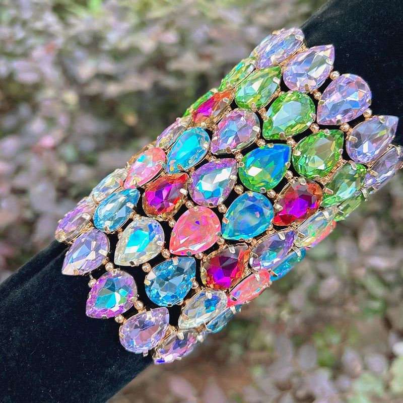 Bohemian Colorful Glass Bracelets For Woman European American Exaggeration Spring Rhinestone Bangle Madera Rhinestone Pulseira