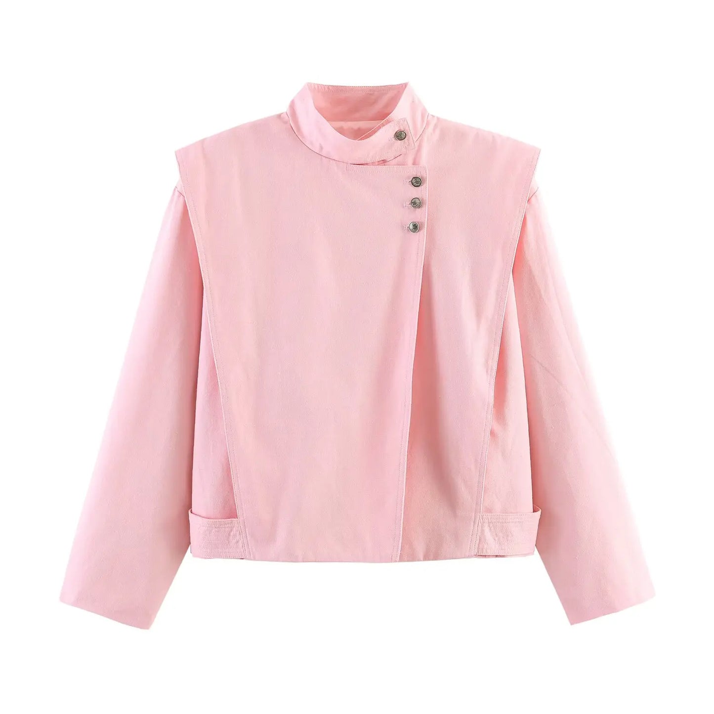 TFMLN Women Pink Stand-up Collar Jacket 2026 Trendy High Street Elegant Single-breasted Loose Coat Female Chic Outerwear ﻿