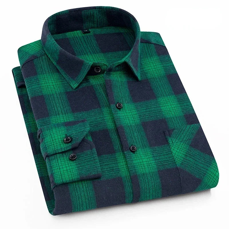 Pure Cotton Men's Plaid Shirt Long Sleeve Regular Fit Men Casual Oversized Shirt Leisure Autumn Male Clothes New Plus Size