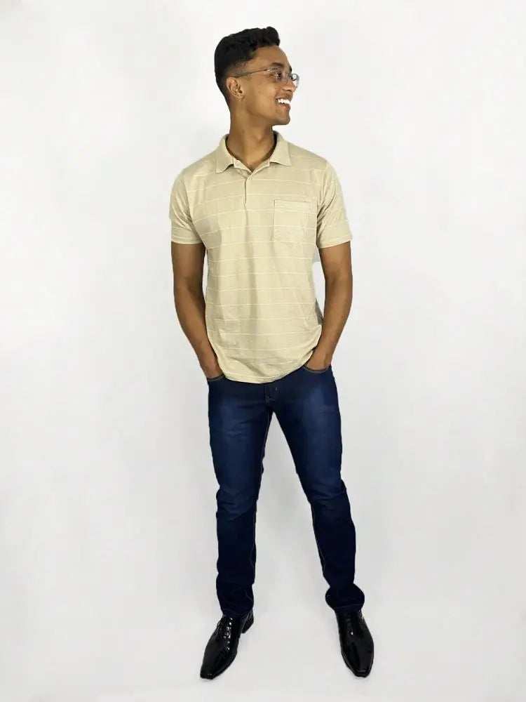 Beige Polo Striped Shirt