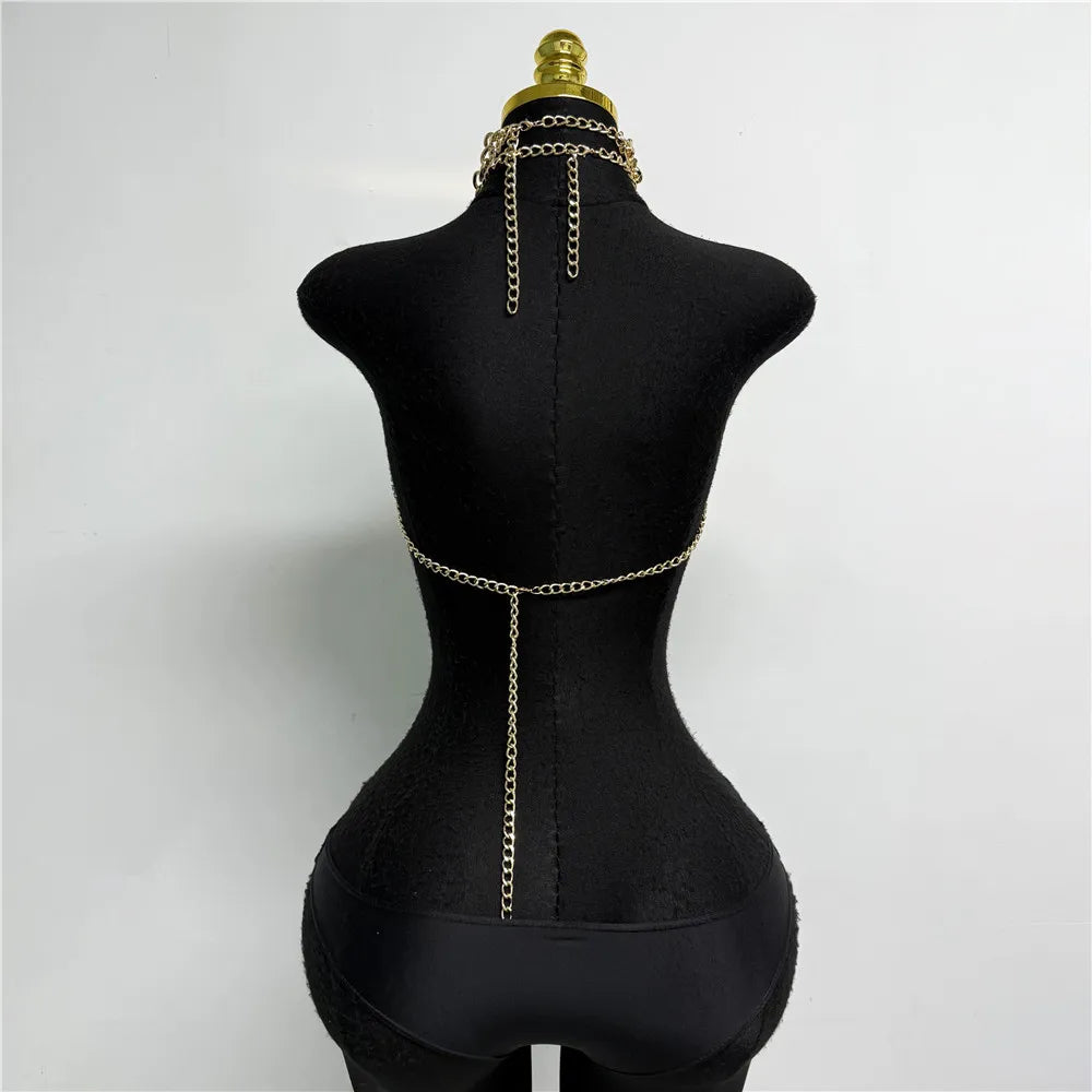 Silver Metal Chain Halter Top Sexy Layered Body Chain Vest Women Festival Rave Party Clubwear Lingerie Jewelry Accessory