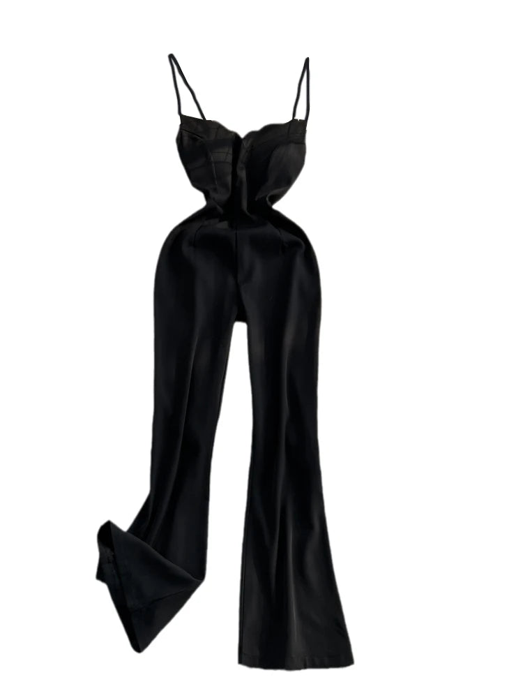 Elegant V-Neck Strap Dress Casual High Waist Slimming One-Piece Wide Leg Pants Long Loose Fitting Women's Online Exclusive