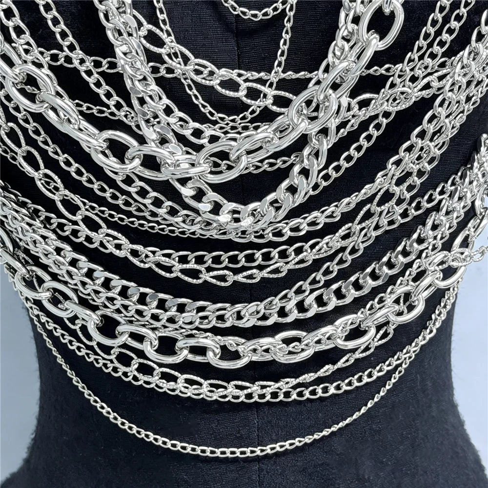 Silver Metal Chain Halter Top Sexy Layered Body Chain Vest Women Festival Rave Party Clubwear Lingerie Jewelry Accessory