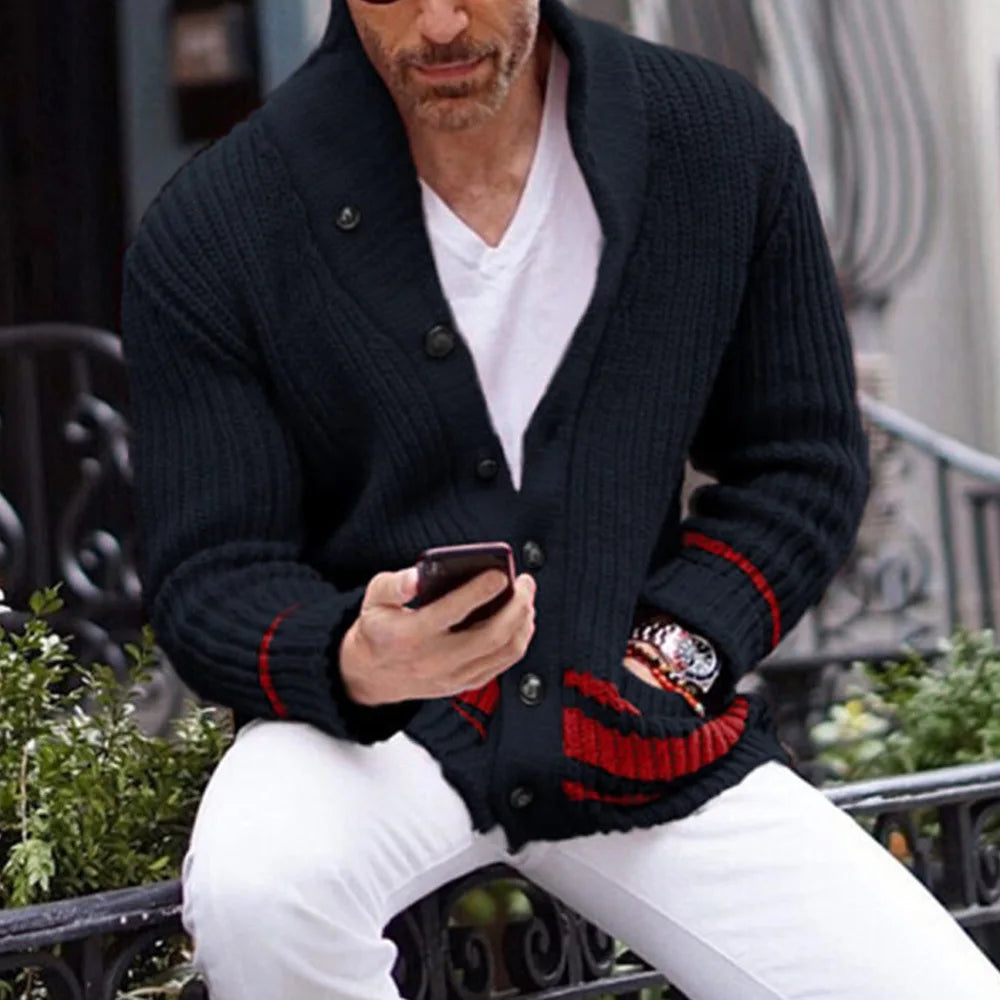 Coat Men Cardigan Sweaters Turn Down Collar Full Sleeve Coats Single Breasted Solid Stripped Open Stitch Autumn Winter Outerwear