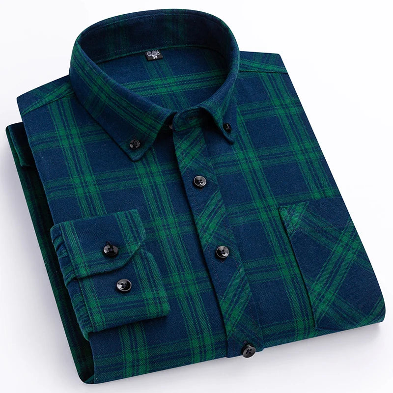 Pure Cotton Men's Plaid Shirt Long Sleeve Regular Fit Men Casual Oversized Shirt Leisure Autumn Male Clothes New Plus Size