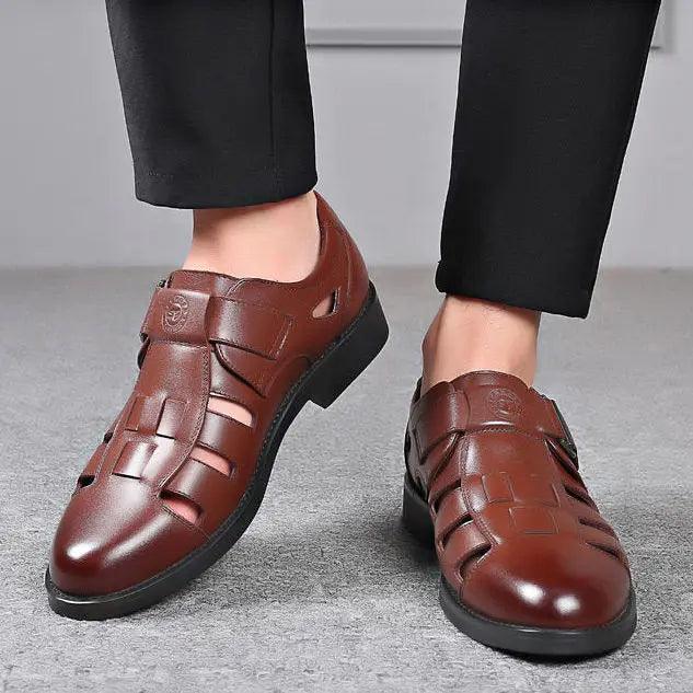 XIHAHA Summer Hollow Leather Shoes Men Casual Leather Sandals Breathable Hole Shoe Sandals Mens slippers Hombre Shoes 2023 - CRAVO ROSE