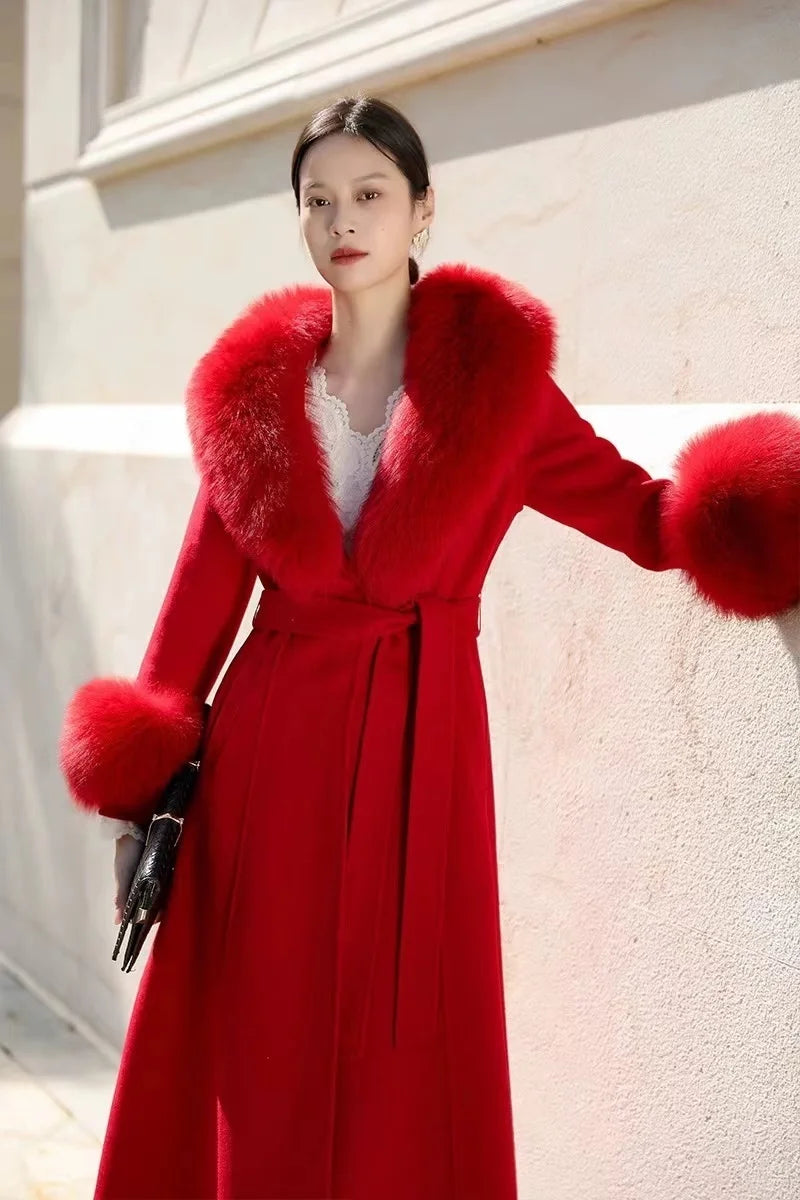 Luxury 2025 Real Fox Fur Collar And Cuffs Set for Women Winter Neck Warmer Fashion Scarf ShawlS Wrap Combo Large Size Furry Fur
