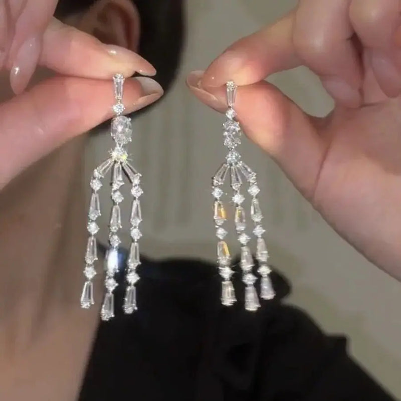 Fashion Luxury Geometric Dangle Drop Earrings for Women Wedding Party Jewelry Accessories Gorgeous Cubic Zirconia Bridal Brincos