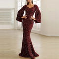 Sexy Wedding Bridesmaid Dress Women Sequin Long Flared Sleeve Maxi Dresses Elegant Evening Party Formal Gown Mermaid Vestidos