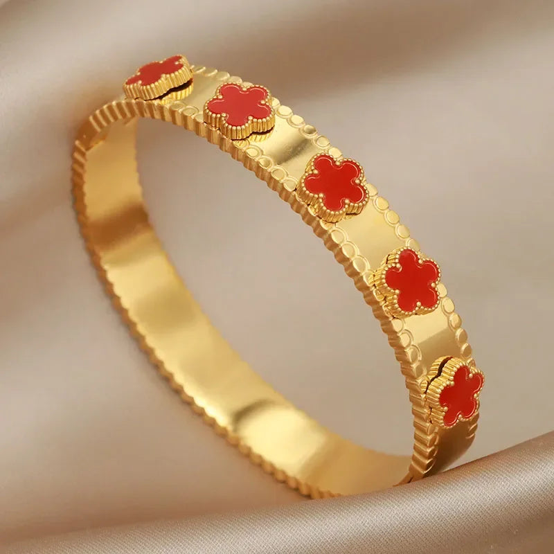 316L Stainless Steel Metal Classic Flower Bangles for Women Fashion Brand Jewelry Delicate Bowknot Bracelets Accessories