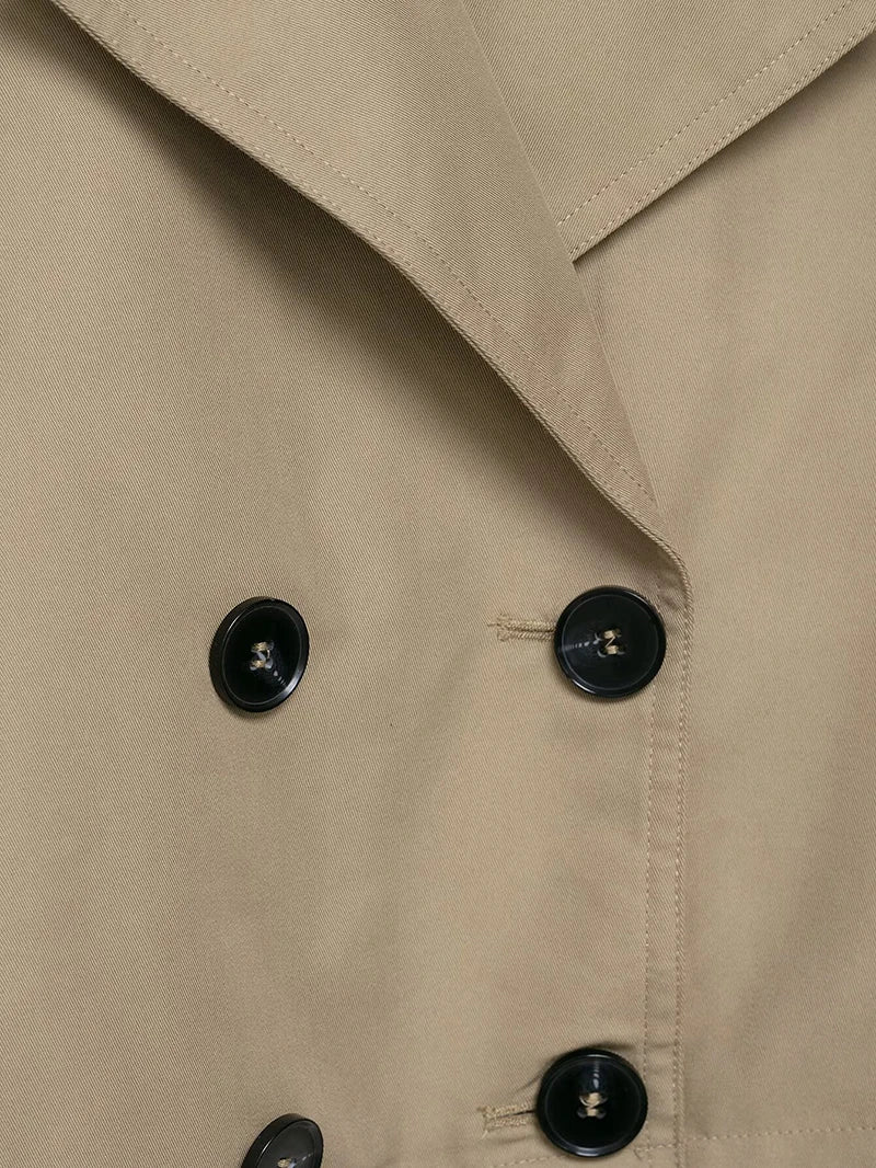 Women's Fashion Double Breasted Short Trench Coat Turn-down Collar Long Sleeve Coats Vintage Female Outerwear Chic Tops