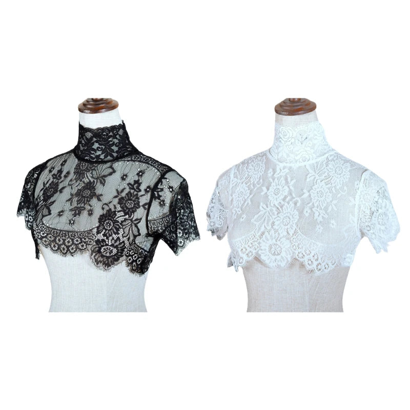 Women Summer Detachable Fake Collar Half Shirt Blouse Sweet Crochet Sheer Eyelash Floral Lace Wedding Decorative Dickey Choker - CRAVO ROSE