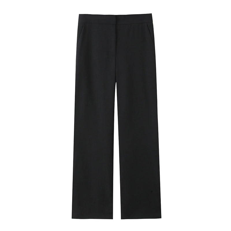 TRAFZA Women 2 Piece Set Solid Asymmetric Folds Side Zip Design Short Vest Top+Fashion Pockets High Waist Casual Wide Leg Pants