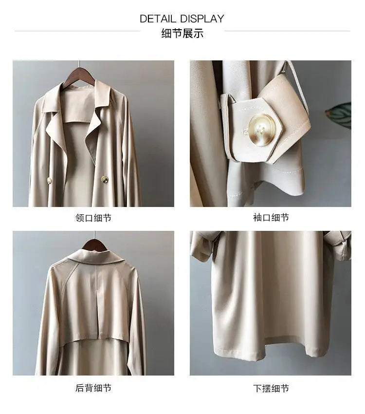 New Fashion Women's Long Trench Coat Spring Autumn Temperament Thin Windbreaker Coat Female Casual Parker Overcoat Apricot Black