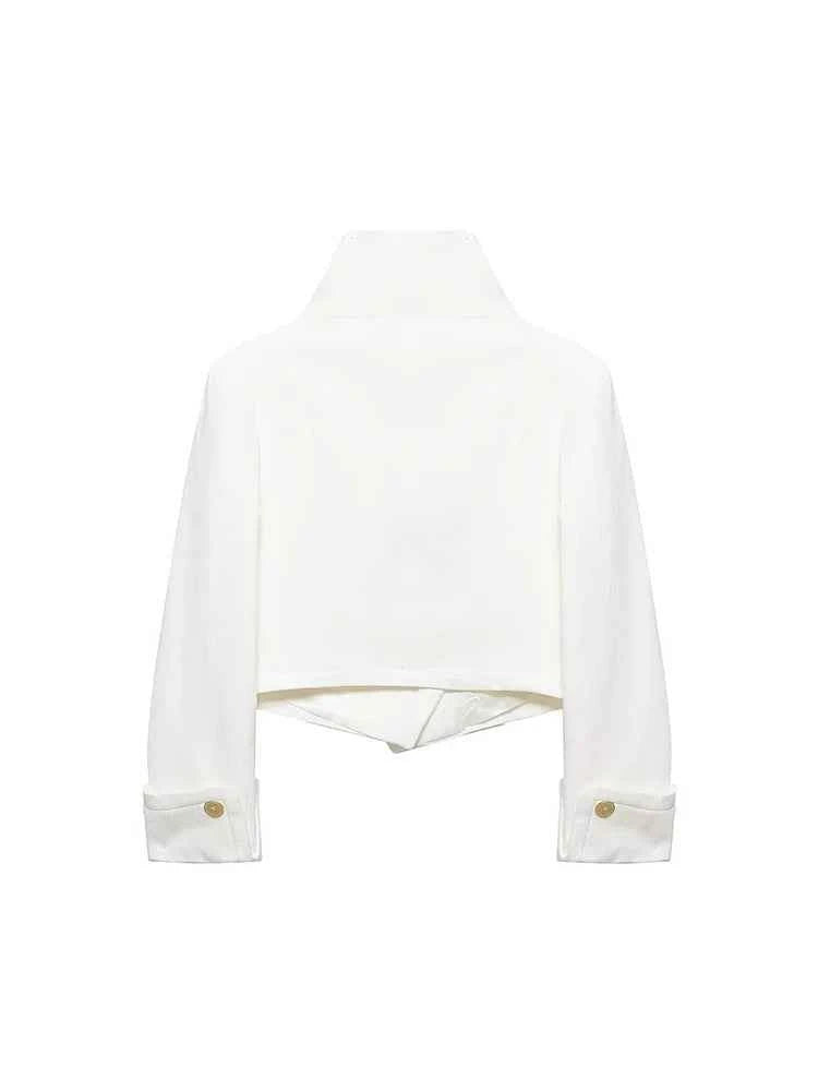 Spring New Women Stand Collar Street Jacket Casual Long Sleeve Button Solid Color Jacket Simple Style Commuter Clothing Female