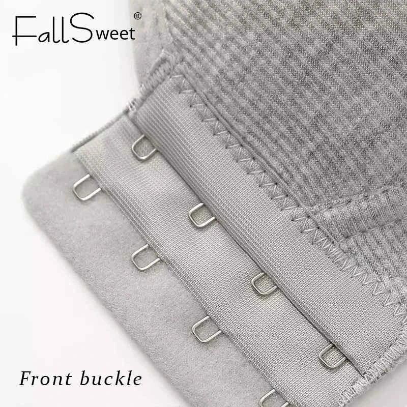 Fallsweet Seamless Front Closure Bra For Women Solid Wire-Free Push Up Bralette Full Coverage Fixed Cups Comfortable Underwear