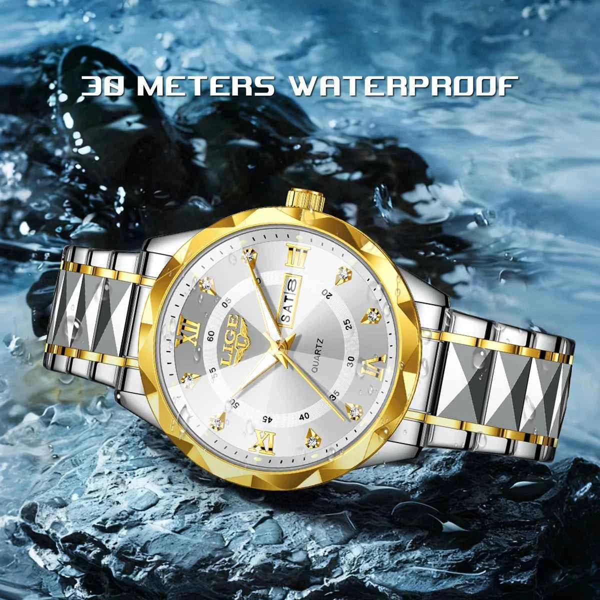 New LIGE Top Brand Luxury Man Wristwatch Waterproof Luminous Date Week Men Watches Stainless Steel Quartz Men's Watch Male reloj