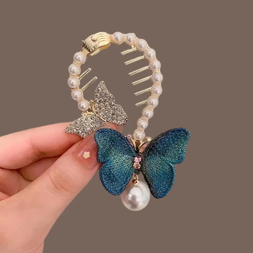 Chinese Style Flower Tassel Hair Bun Buckle High Ponytail Buckle Pearl Chain Pan Hair Claw Clip Fashion Lovely Alloy Headwear