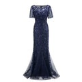Plus Size Women's Evening Dress Fishtail Short Sleeve Lace Appliqué Tulle Stitching Personalized Design Long Party Evening Dress