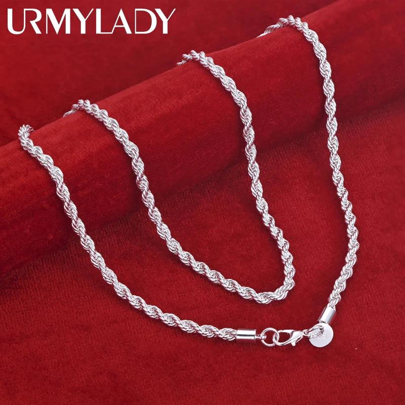 16-24inch for women men Beautiful fashion 925 Sterling Silver charm 4MM Rope Chain Necklace fit pendant high quality jewelry - CRAVO ROSE