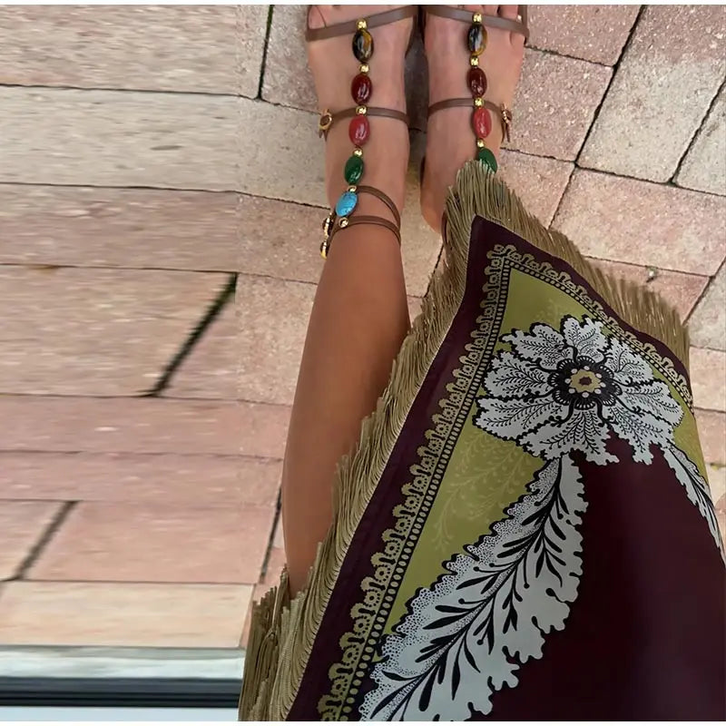 Elegant Printed Women's Tassel Dress Fringed Sleeveless Slim Irregular Party Evening Dresses 2026 Spring Summer Lady Vestidos