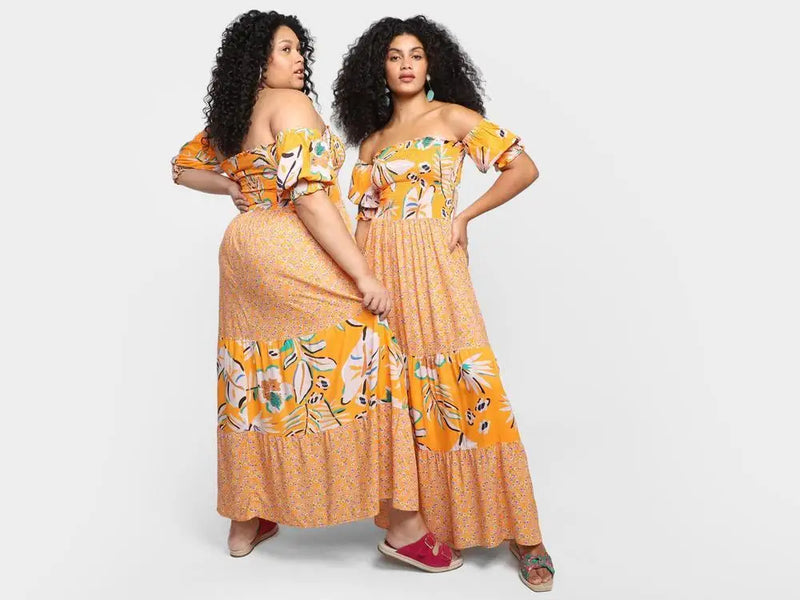 Lastex Floral Long Shoulder Magalu Dress