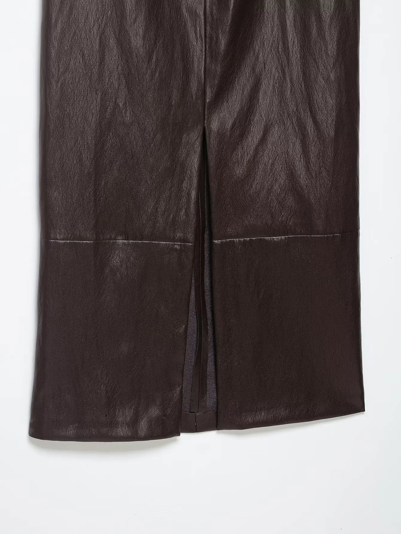 HH Vintage Women's Leather Suits 2026 Spring Summer Round Neck Belted Vest Top+Front Split Long Skirts Female Two-Piece Set