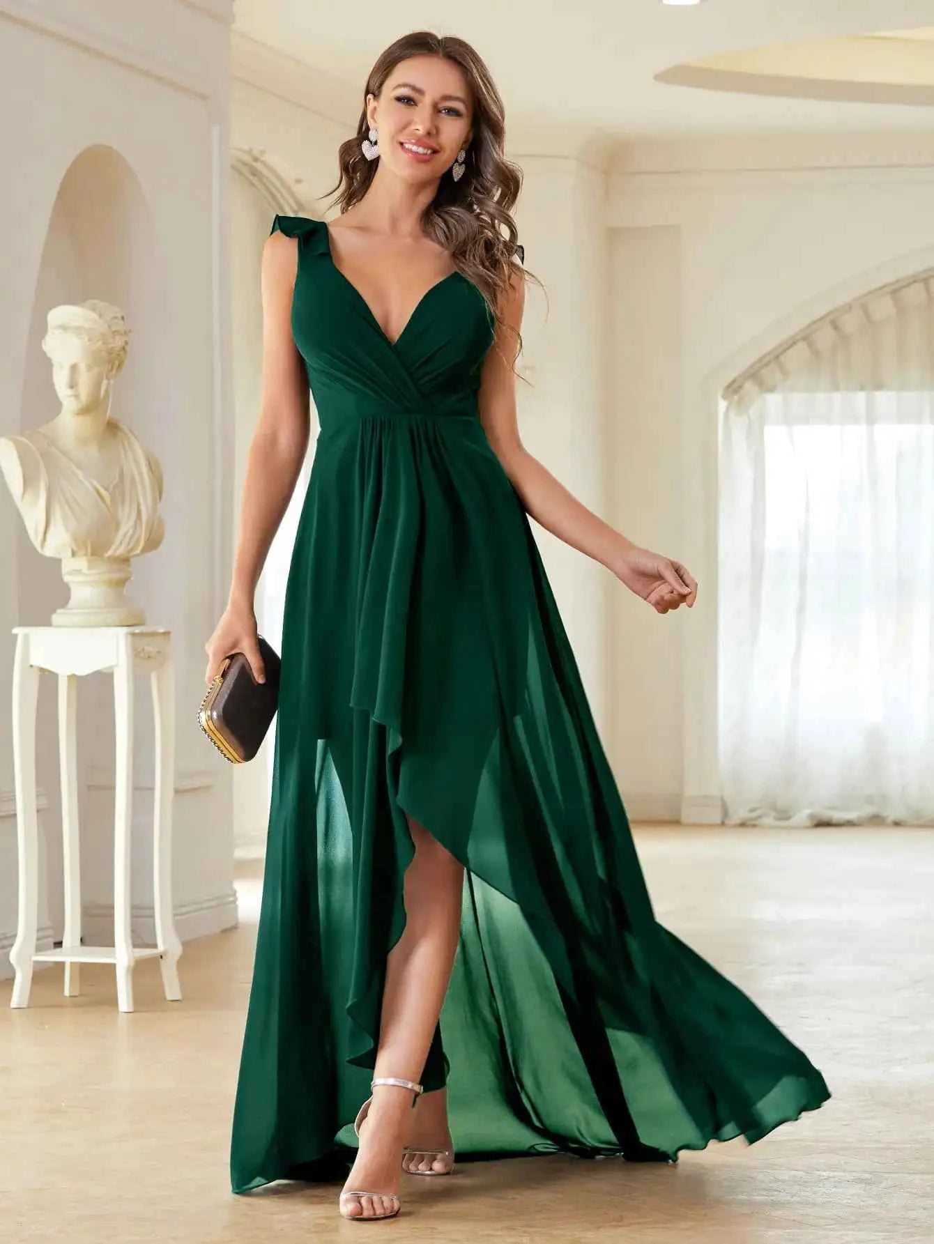 Mgiacy Surplice Front Ruffle Trim Prom Dress
