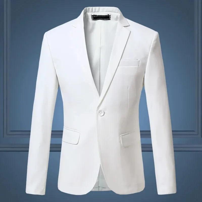 Blazer alta qualidade cavalheiro masculino fino casual branco terno de negócios casual fluxo de cor pura blazer jaqueta - CRAVO ROSE