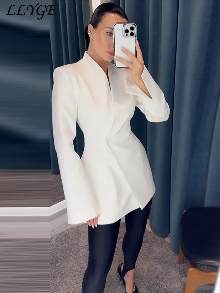 Conjunto elegante de blazer e saia sólida feminino, slim, com um botão, jaqueta plissada, transparente, saia rabo de peixe