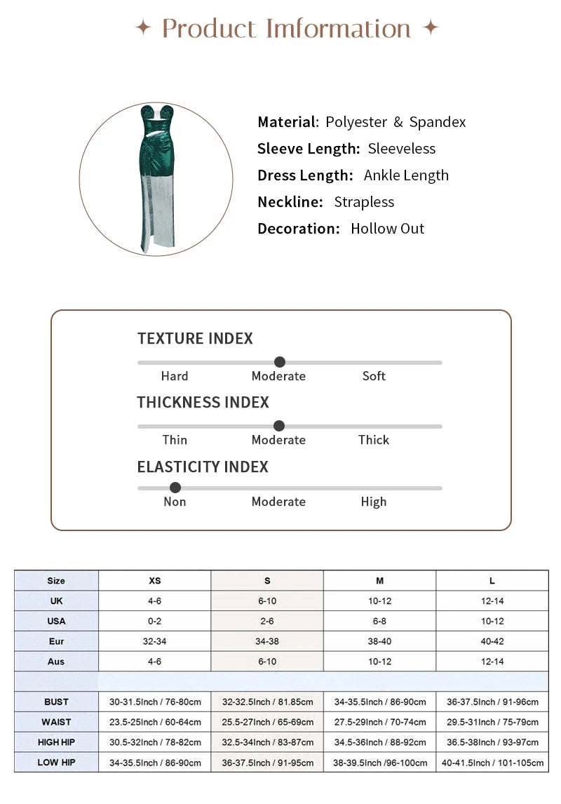 VC Glamorous Strapless Green Sequin Maxi Dress with Corset Style Bodice and Slit Party Evening Gown