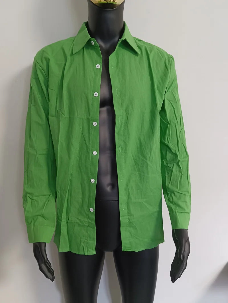 Camisa masculina de lapela simples, algodão, linho, respirável, manga comprida, fina, cor sólida, camisa casual