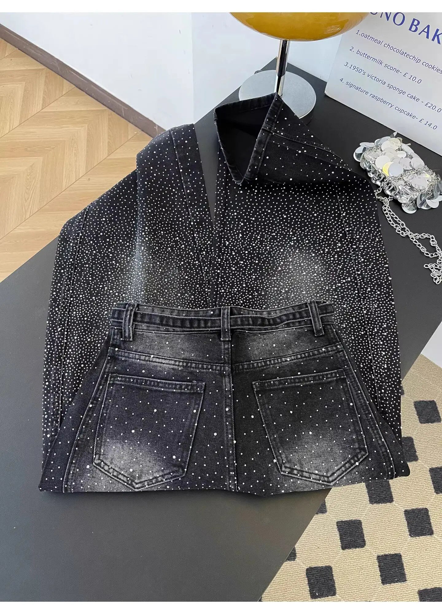 Glittering Rhinestone Denim Pants Women's Jeans New Wide Leg Design Sensation Floor-Length Pants Loose Jeans