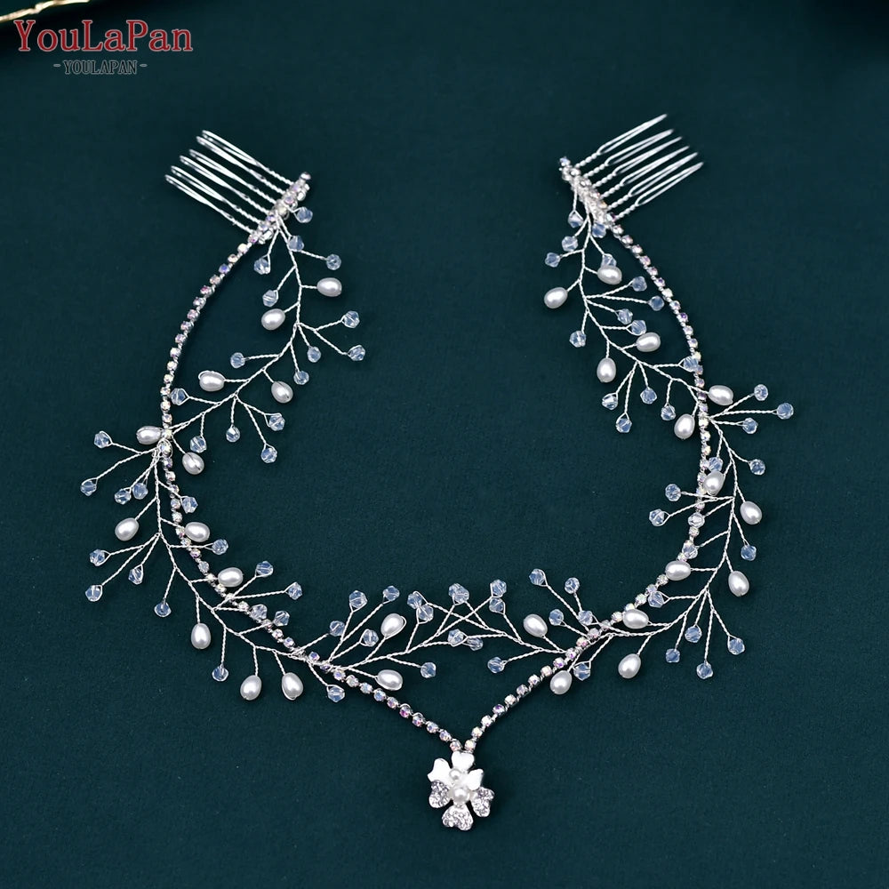 YouLaPan Crystal Forehead Headband for Women Brides Headpiece Party Wedding Hair Accessories Jewelry Bridal Headdress HP529