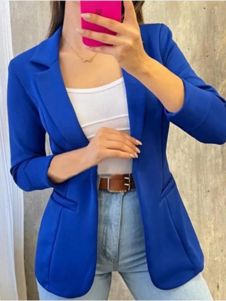 Casual Long Sleeve Suit Jacket Office Lady Spring Autumn Fashion Solid Turn Down Collar Slim Coats For Women 2023 Female Tops - CRAVO ROSE