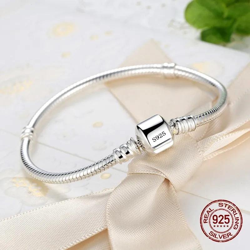 Handmade Original Fine Jewelry 925 Sterling Silver Charm Bracelet Soft Smooth Snake Bone Bracelets for Women - CRAVO ROSE