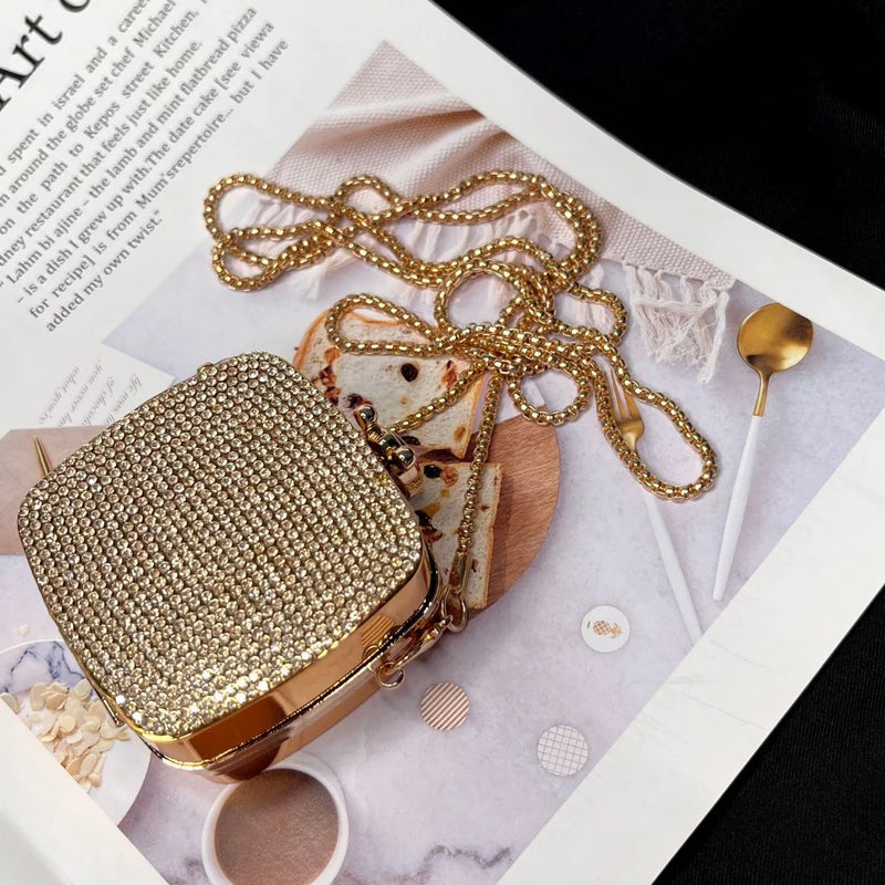 Detachable Long Chain Rhinestone Inlay Clutch Bag Lightweight Waterproof Crystal Glitter Purse Small Capacity Glitter
