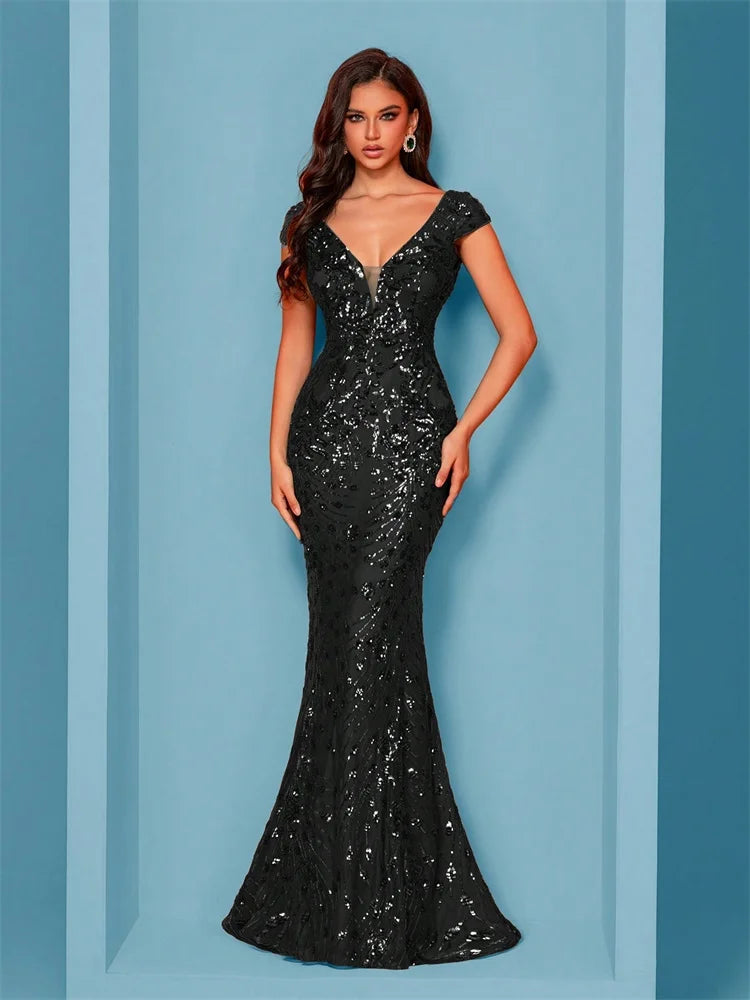 Lucyinlove Elegant Champagne Evening Dress For Women Long 2024 Luxury Mermaid Formal Sequins Prom Wedding Party Cocktail Dresses