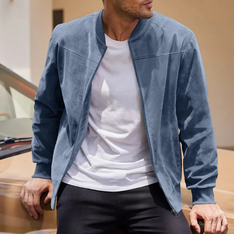 New Autumn Pilot Bomber Jacket for Men's Casual Plus Size Suede Zipper Stand Up Collar Top Traf Jacket Coats Men Clothing